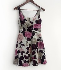 Talbots Petites 4P Floral Fit Flare Dress Pink Roses