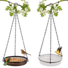 2-in-1 Set Hanging Bird Feeder and Bath for Outdoor, Small Metal Tray Perfect...