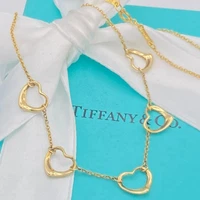 Tiffany & Co. 11mm Gold 5 Open Heart Necklace 16" Elsa Peretti 3.7g