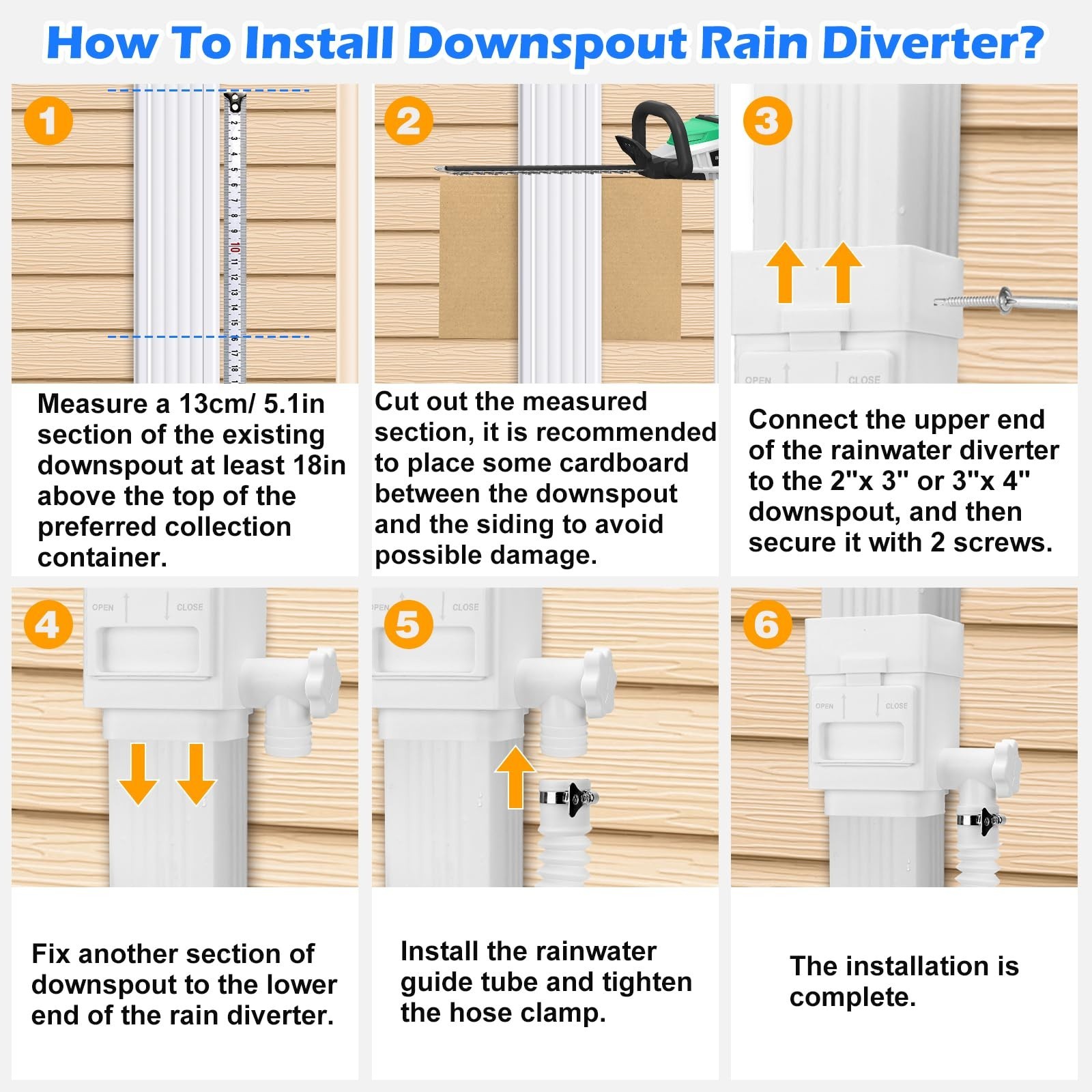 Downspout Diverter Fit for 2"x 3" or 3"x 4" Residential Downspouts with 5FT Hose