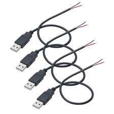 4Pcs USB a Male 2 Pin Bare Wire 30CM, 5V/3A 2 Pin Pigtail Open End Power Cable,