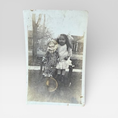 Antique RPPC Girl With Doll 1910s Real Photo Postcard Spooky Odd Weird