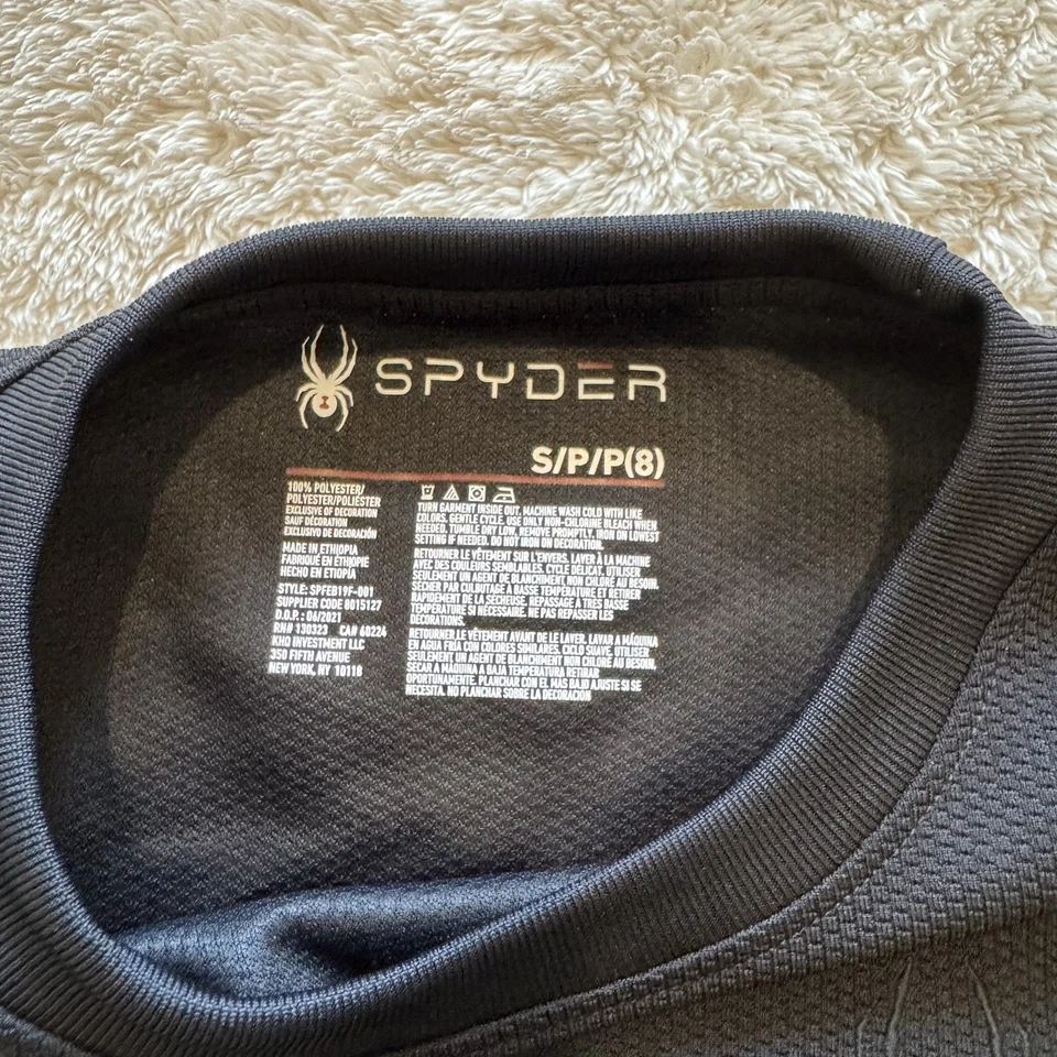 Camisa Spyder Niños Pequeña Negra Logo Térmica Manga Larga Cuello Redondo Juvenil Informal Foto 4 de 4
