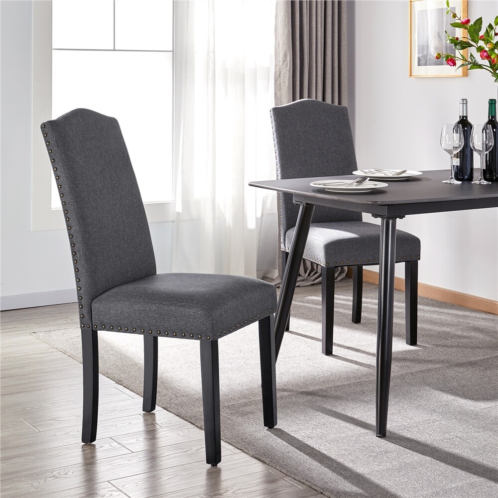 Dining Chairs 2pcs Fabric Kitchen Chair with High Back Soft Padded Seat for Home
