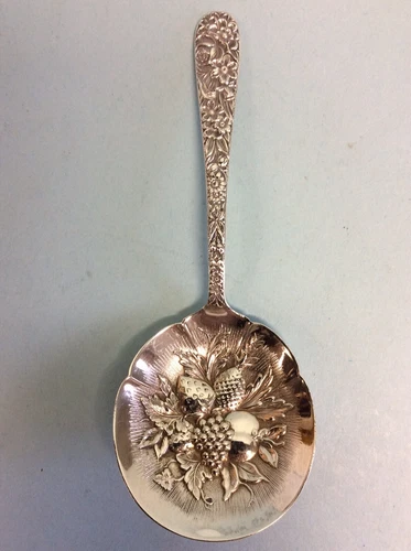 Sterling Silver Repousse Berry Spoon S. Kirk & Son Inc. 5 1/8” L.