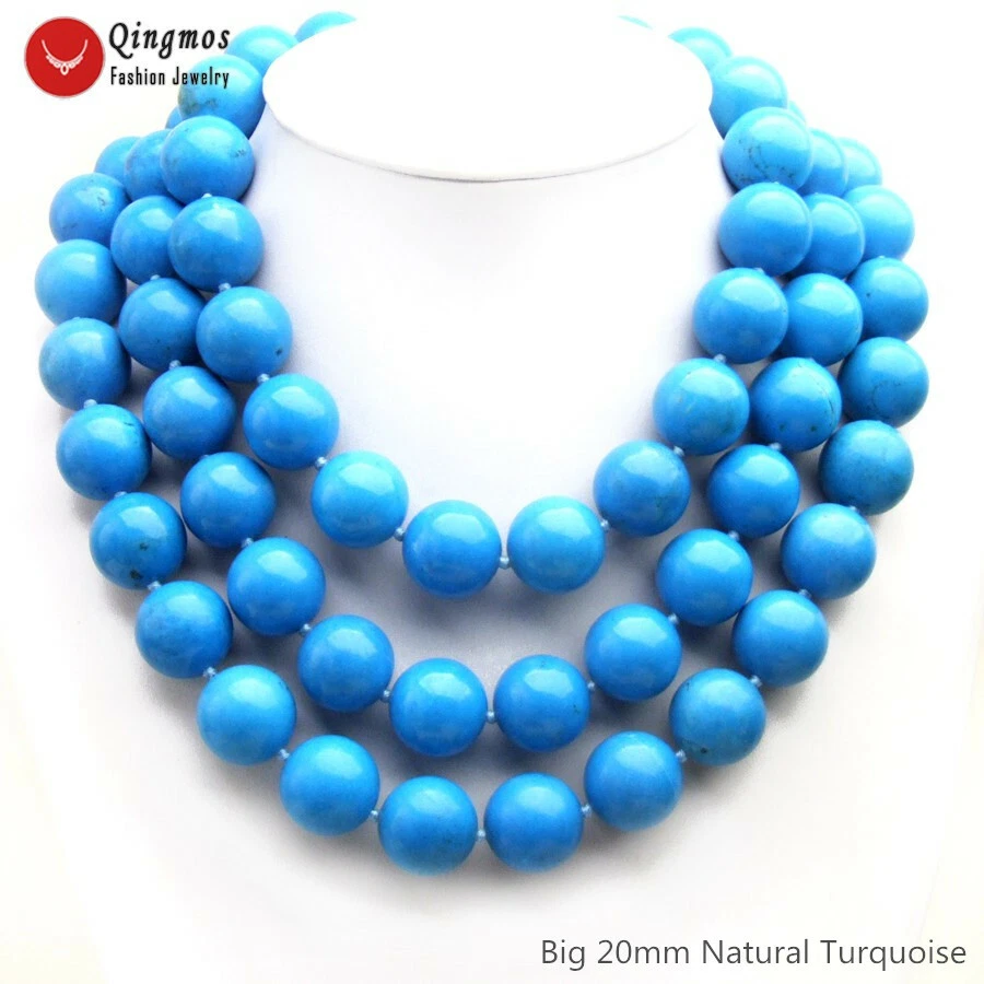Collar redondo de turquesa azul natural natural de 20 mm para mujer joyería 3 hilos 18-23" Foto 2 de 4