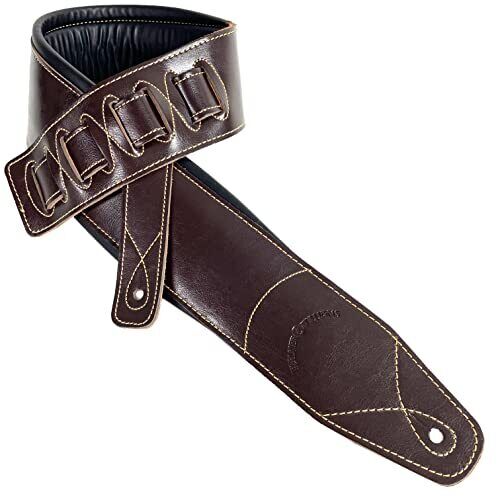 Super Wide 4" Dark Brown Double Premium Padded Top Grain Leather Guitar Strap... - Picture 1 of 9