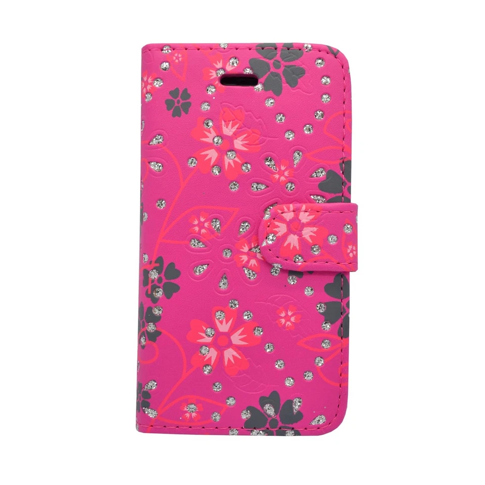 CASE FOR APPLE IPHONE 6 VARIOUS COLOURS FLOWER SWIRL GLITTER DESIGN WALLET COVER - Image 3 of 4