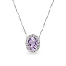 Oval Halo Amethyst & CZ Slide Pendant Necklace in Sterling Silver