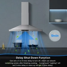 Zomagas 30in Stainless Steel Wall-Mounted Kitchen Range Hood LED Gesture/Touch