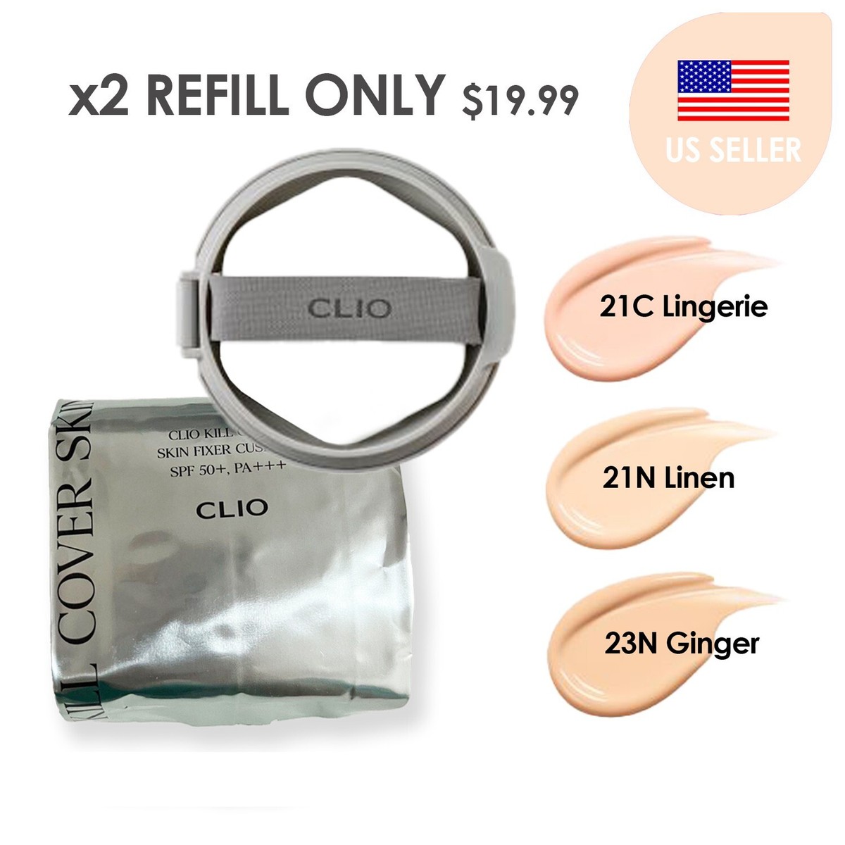 CLIO] Kill Cover Skin Fixer Cushion SPF50+ x2 REFILL ONLY, US