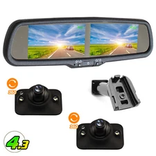 4.3" Dual Screen Monitor Mirror No.1 Mount  2x Blindspot Side View / Rear Camera