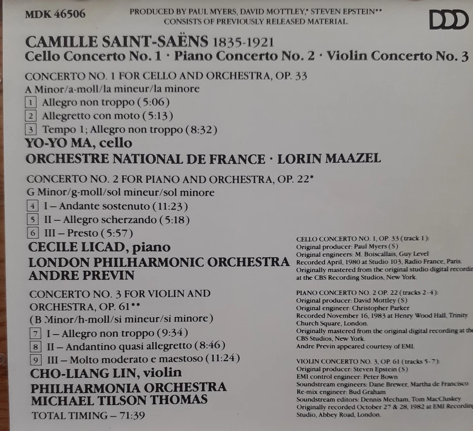 Saint-Saëns: Concertos • Ma/Licad/Lin - Bild 4 von 4
