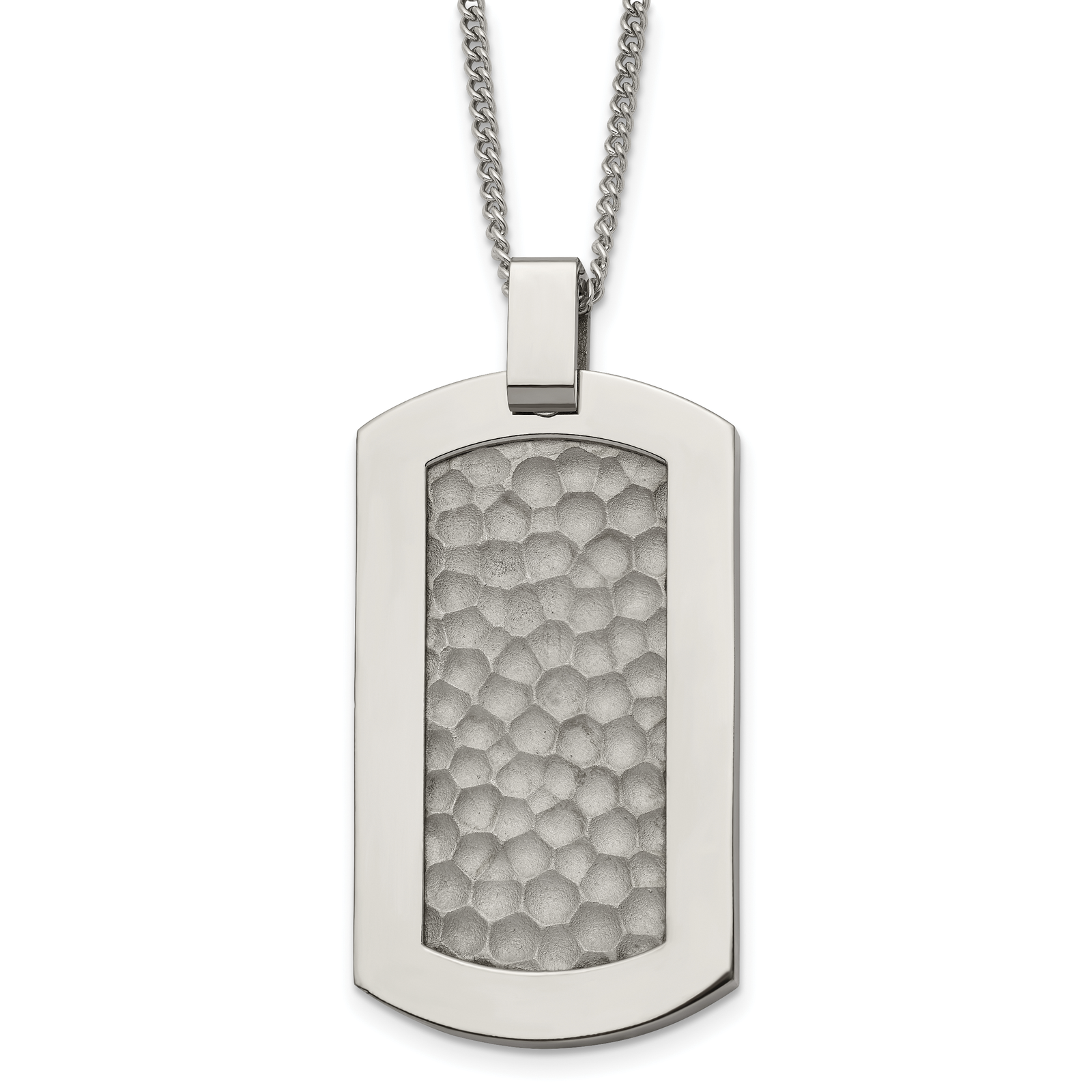 Avariah Titanium Polished Hammered Dog Tag Necklace 22 Inch Chain