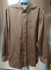 Daniel Cremieux Men Sz L Shirt Signature Collection No-Iron Cotton, Brown Stripe