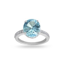 Millennial-Cut Oval Solitaire Blue Topaz Sterling Silver Cocktail Ring, Size 7