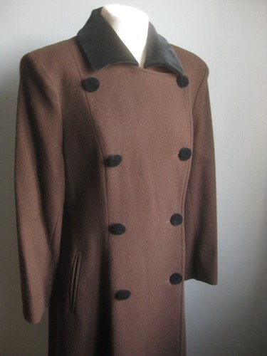 VINTAGE PURE WOOL COAT MILITARY 12 10 velvet collar MISS SMITH duster fit flare - Imagen 13 de 23