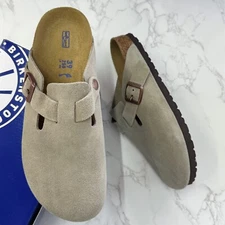 with Box /Birkenstock Boston Women's Taupe Suede Leather Soft Shoes Size