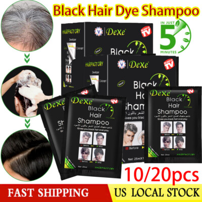 10-20Pcs Dexe Instant 5Min Black Hair Dye Shampoo White Become Black Hair Color