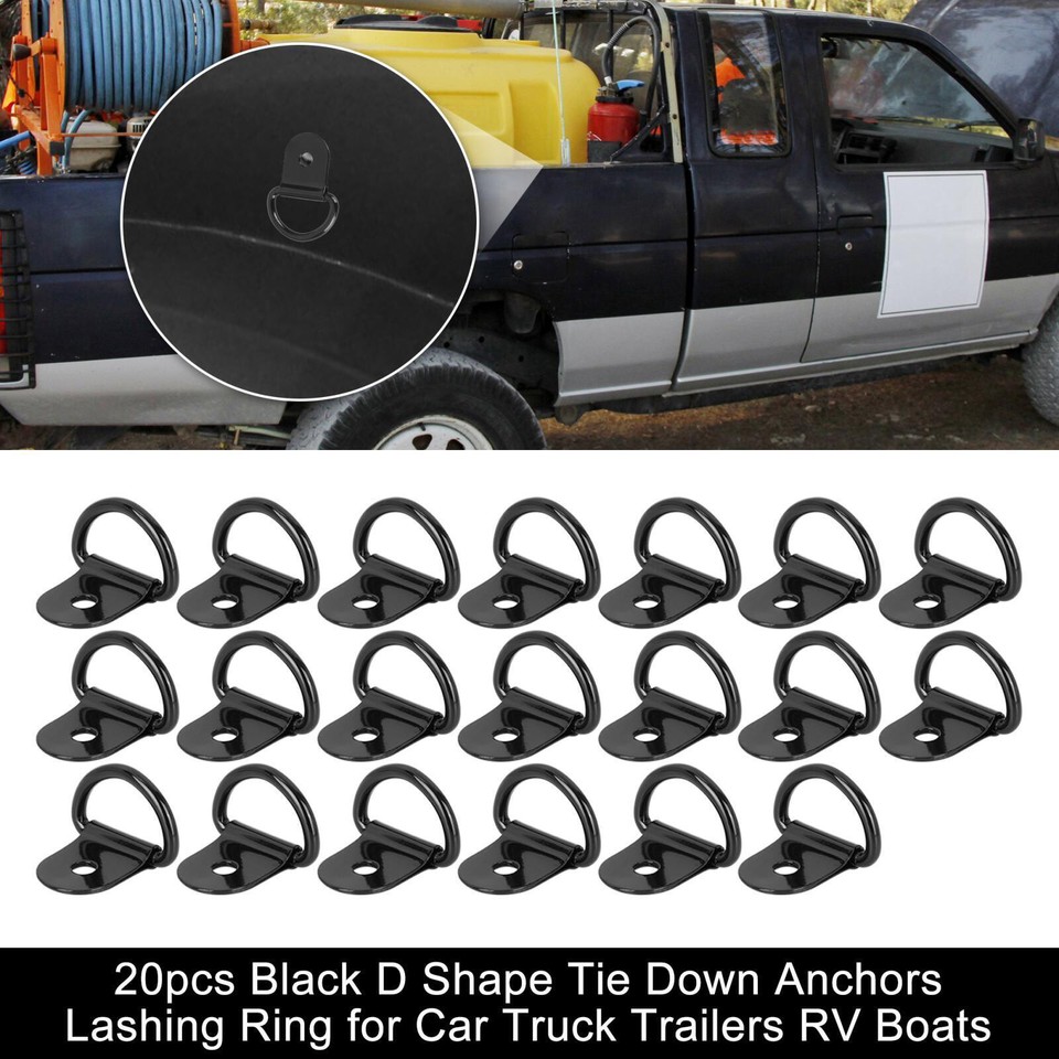 20pcs Black D Shape Tie Down Anchors Ring for Car Truck Trailers RV