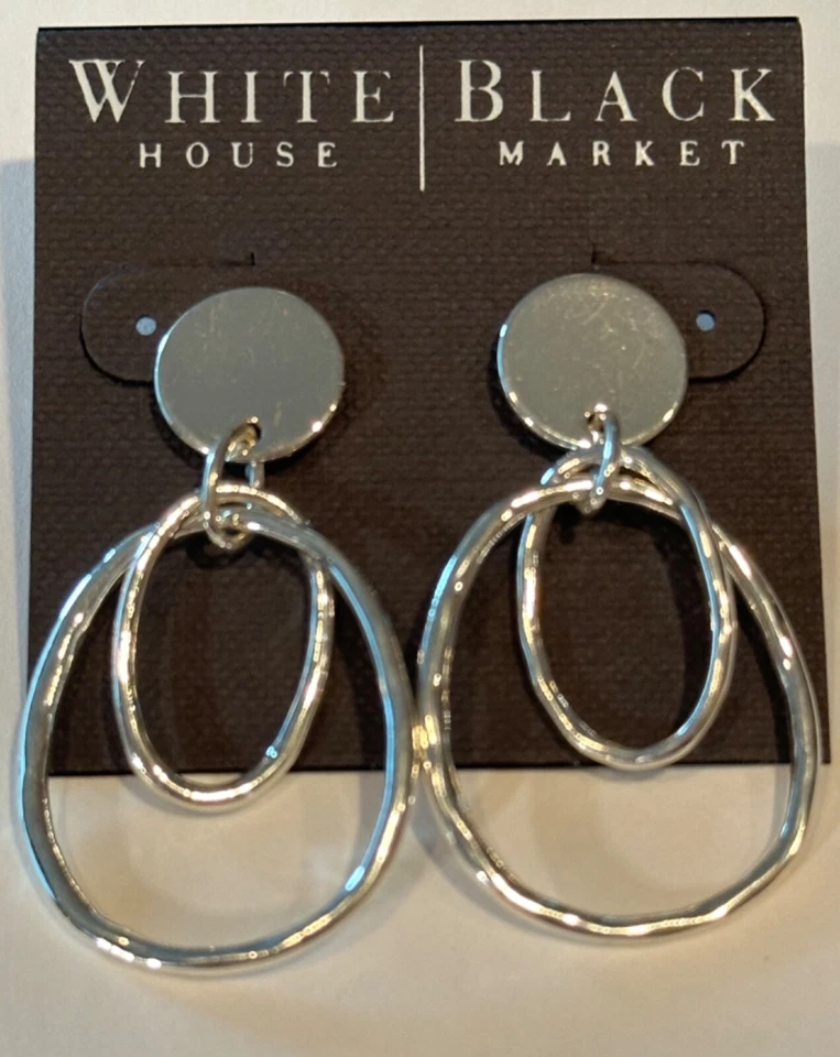 WHITE HOUSE BLACK MARKET Silver Tone Double Hoop Dangle/Drop Earrings NEW - Image 2 of 4