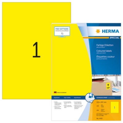 HERMA 4401 Farbige Etiketten A4 210x297 mm gelb Papier matt 100 St.