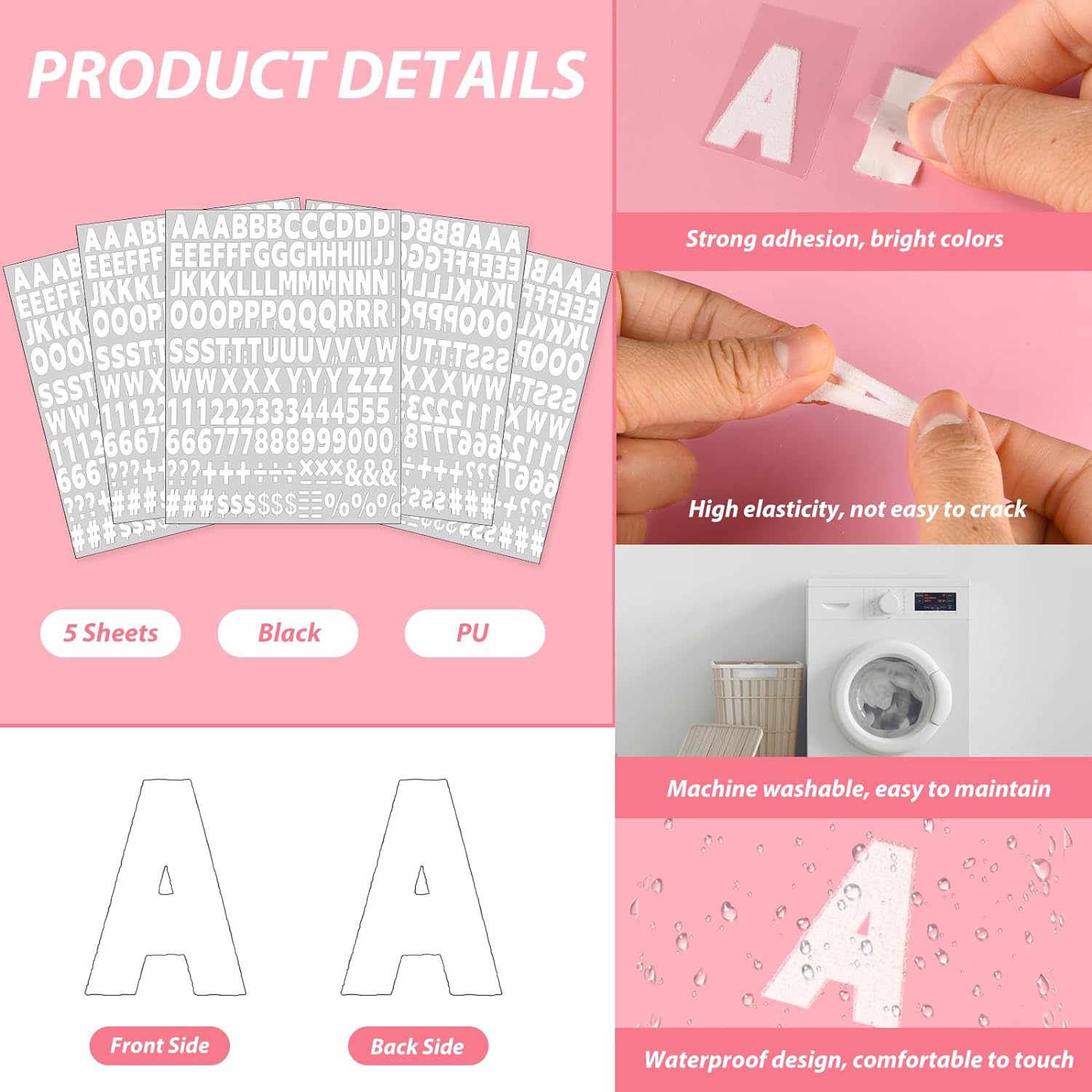 5 Sheets 1 Inch Iron On Letters and Numbers for Clothing, 830 Pieces