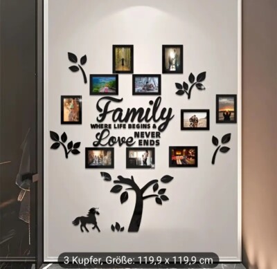 Familienstammbaum / Wand-Tatoo Black Mit 10 Rahmen 