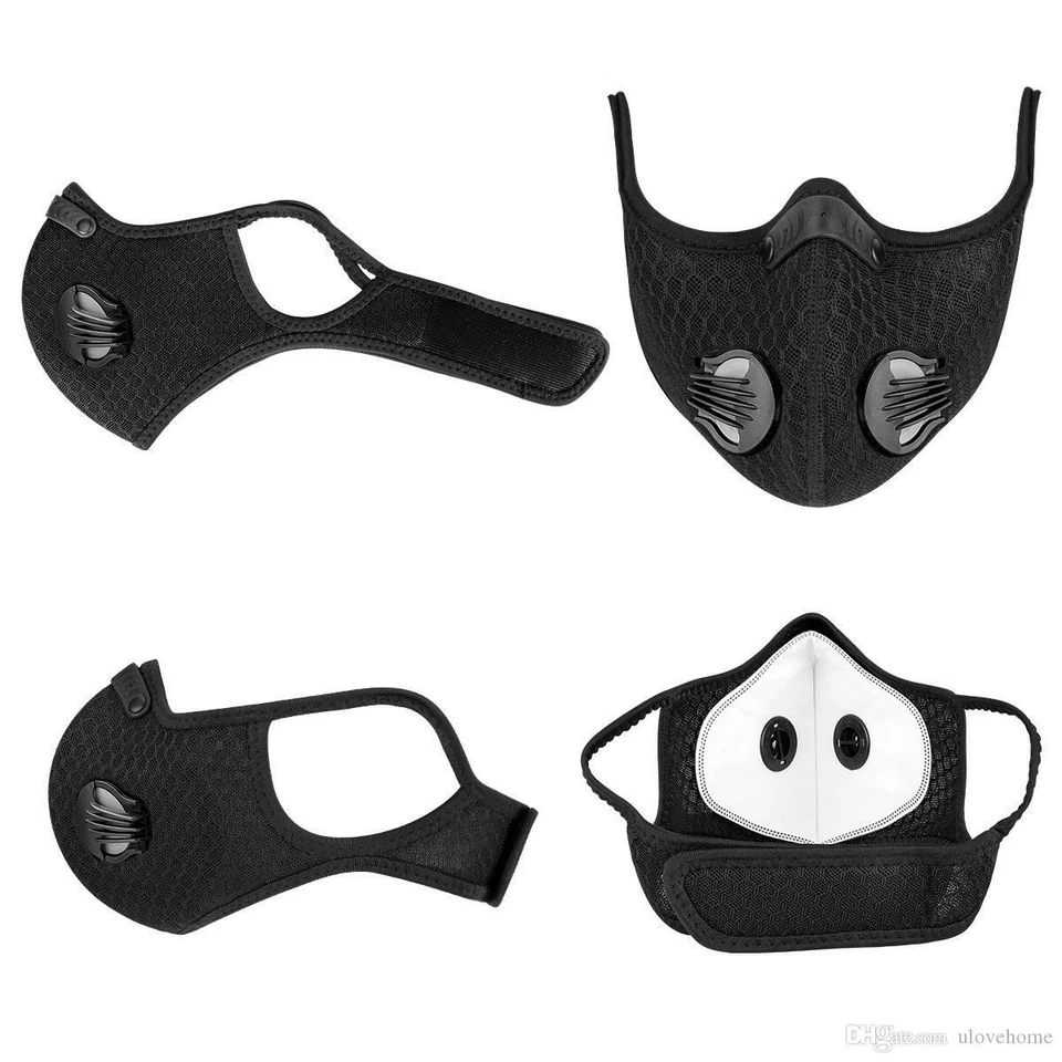 Face Mask with Active Carbon Filter Breathing Valves Reusable Cycling Sport Mesh - Image 3 of 4