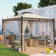 VIRUBI 9.7ft.Lx9.7ft. W Outdoor Canopy Patio Gazebo Steel Vented Top with Privac