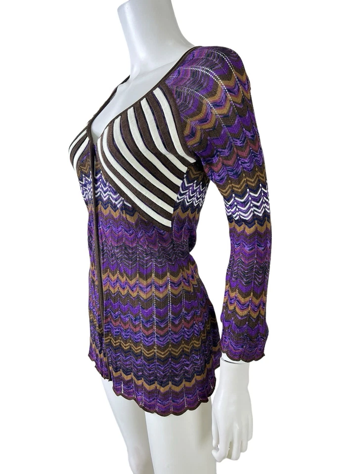 Mondi Mujer Suéter Botón Frontal Cárdigan Chevron Púrpura Marrón Italia Talla 36 S Foto 3 de 4