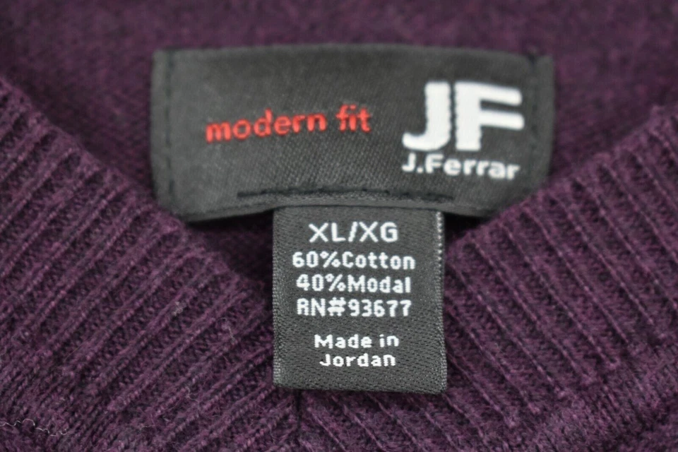 Suéter JF J Ferrar Para Hombres Púrpura Cuello en V Estampado de Diamantes Manga Larga Algodón Talla XL Foto 3 de 4
