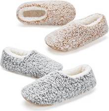 2-Pair Slippers for Women Indoor 7-8, 2 Pk Fuzzy Taupe  Grey 