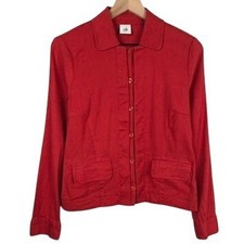 Cabi 5472 Linen Blend Valentine Button Jacket Sz S Red Covered Seams Chic