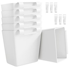 6 PCS White Plastic Hanging Cup Holders 6 Hooks Utility Rolling Cart Access