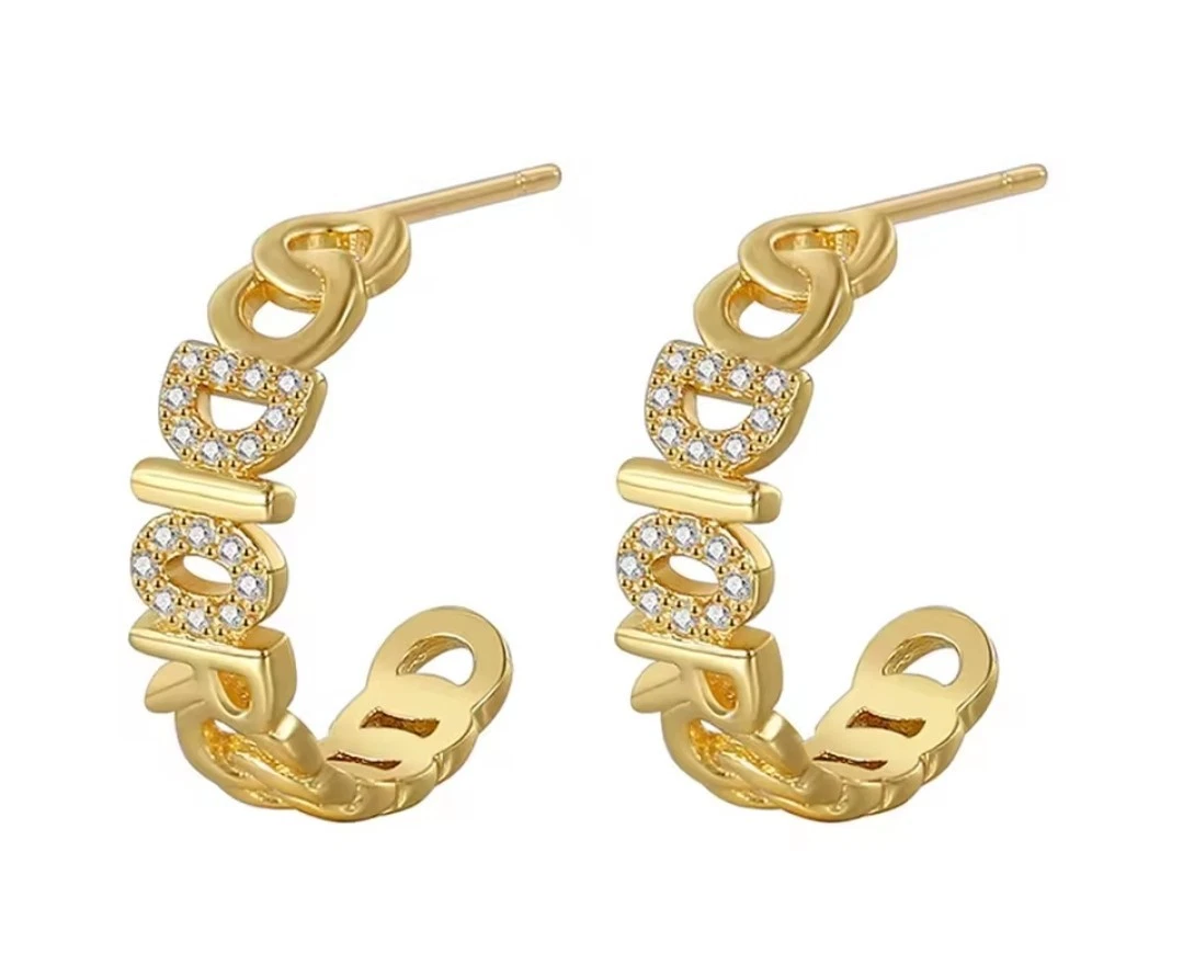Boucles d'oreilles créoles dorées style Dior