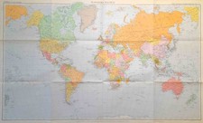 Grande PLANISFERO MAPPAMONDO murale del 1968 edito dal TCI Carta geografica