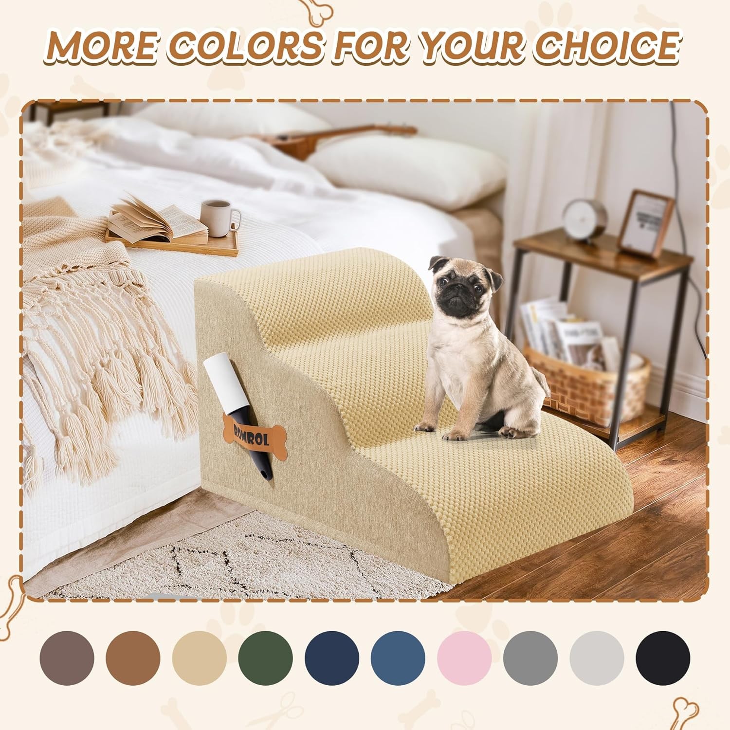 3-Tier Dog Stairs for Bed and Couch - 13.5"H Non-Slip Dog Ramp Extra Wide Steps