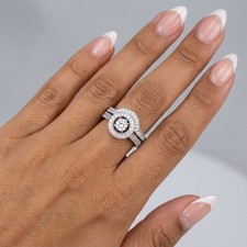 Halo Side Stone Engagement Ring Set 14K Gold 1.17 CT Round Natural Diamond E SI1