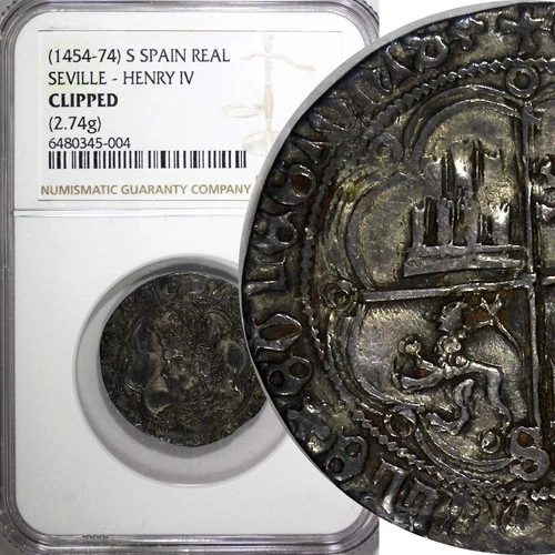 SPAIN Castile and Leon Henry IV Seville Silver (1454-74) 1 Real NGC GRADED (04)
