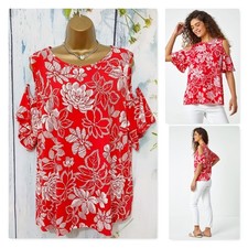 Neu Roman rot weiß strukturiert Cold Shoulder Top Gr. 20 Stretch Sommer Anlass