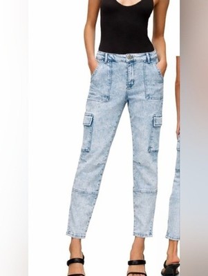 All Saints Duran Mid Rise Skinny Cargo Pants in Bleached Blue Size 24