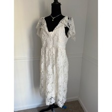Motherhood Maternity boho Lace Midi Dress Flutter Sleeve ivory off White M
