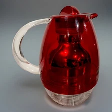 Red Acrylic Thermal  Pitcher Clear Bottom Twist Lid MCM Retro Design Style Jug