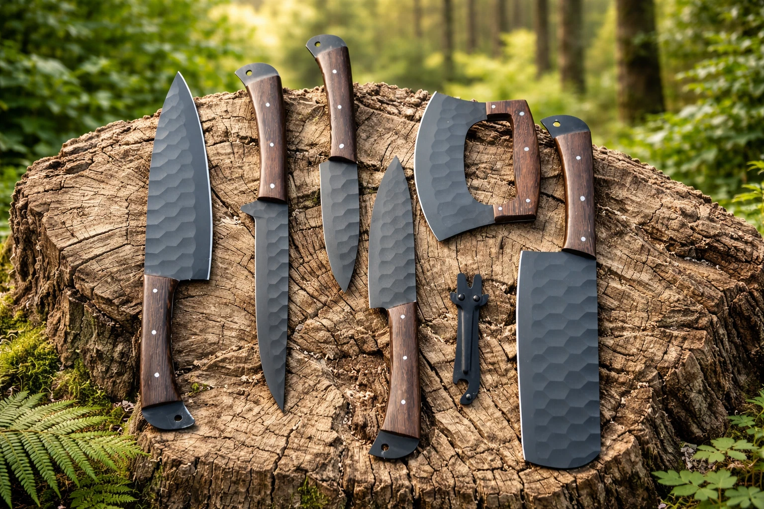 Handmade 6 Damascus Steel BBQ Kitchen Chef knife set with leather roll bag,
Opens in a new window or
