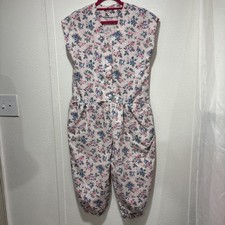 Vtg Womens 80s 90s Pink Rose Floral Jumpsuit Playsuit L Pockets