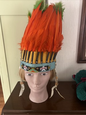VTG Native American Chief Feather Headdress Hat Colored Feathers Prop/toy L@@K!!