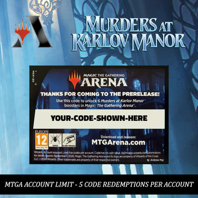 MAGIC MTGA MTG ARENA CODE CARD MURDERS KARLOV MANOR 6 BOOSTER PACKS PRERELEASE
