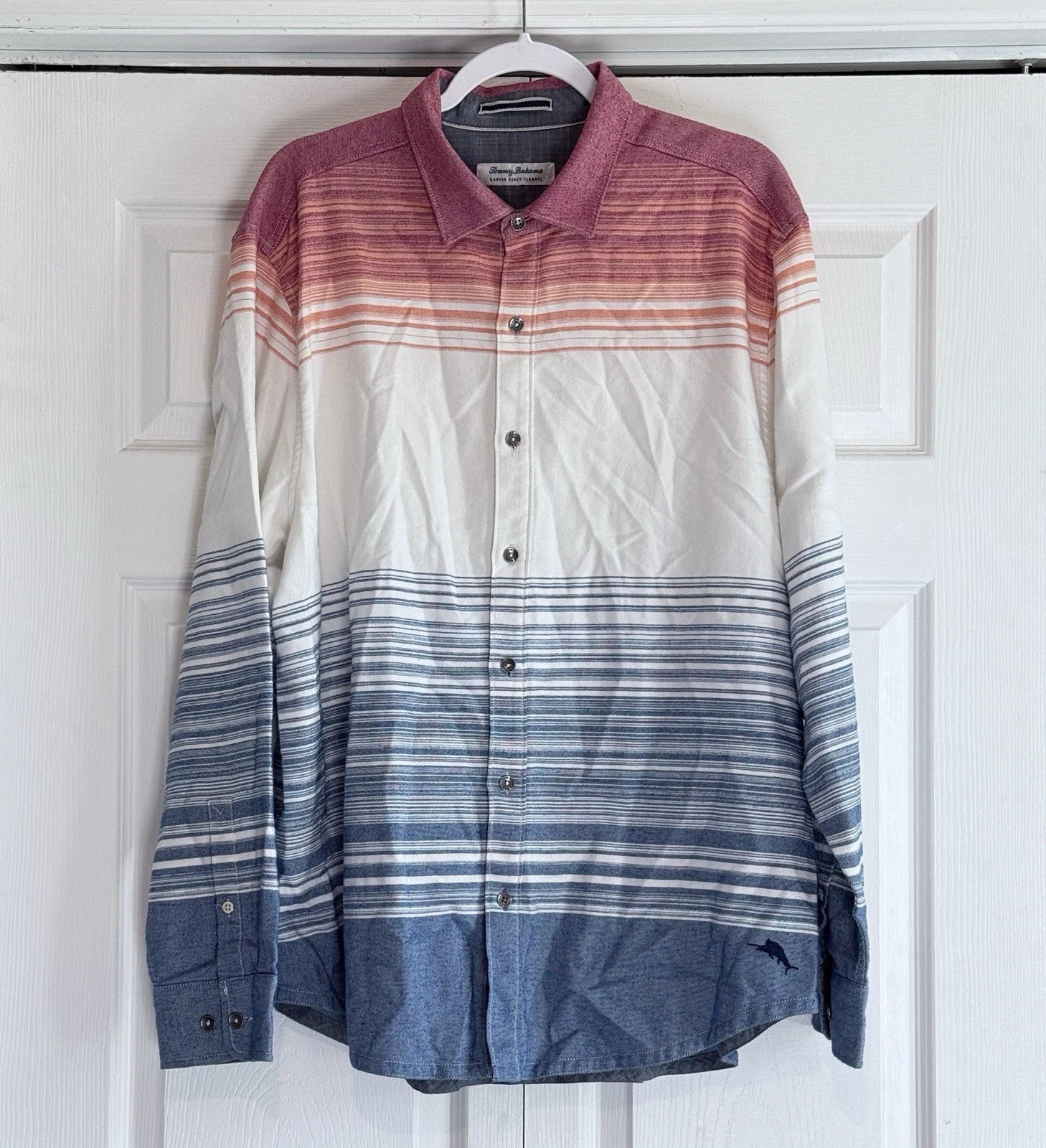 Tommy Bahama Men's Canyon Beach Bonfire Stripe Flannel Shirt Button Up Size XL