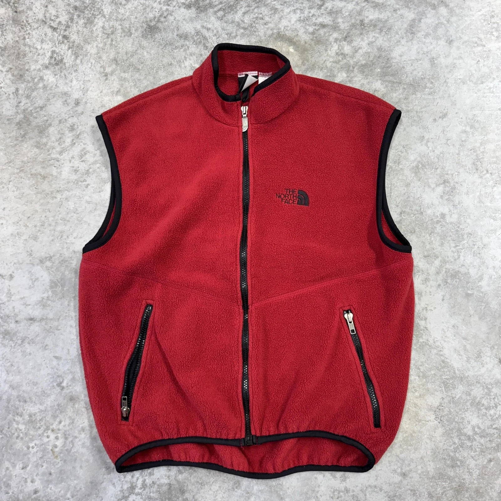The North Face Fleece Vest Mens Medium Red Full Zip Made USA Outdoor Hiking